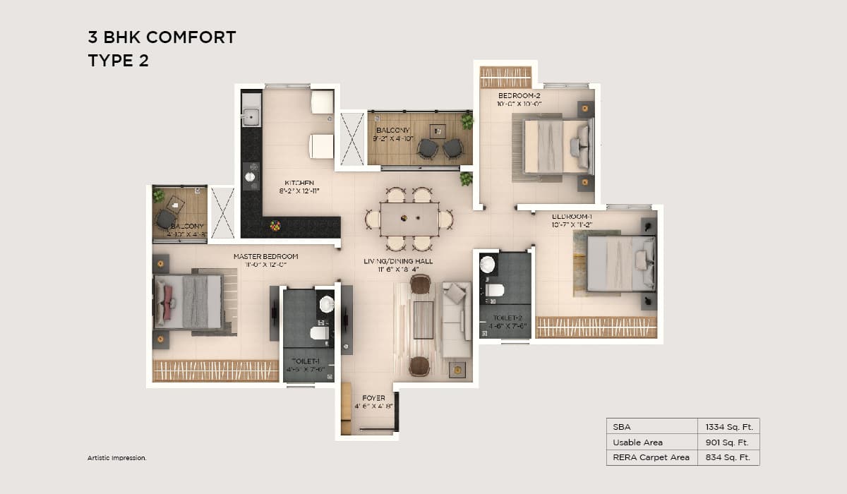 3 BHK Floor Plan